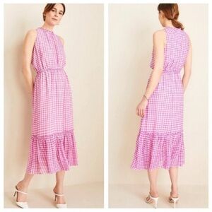 Ann Taylor Pink Gingham Sleeveless Midi Dress
